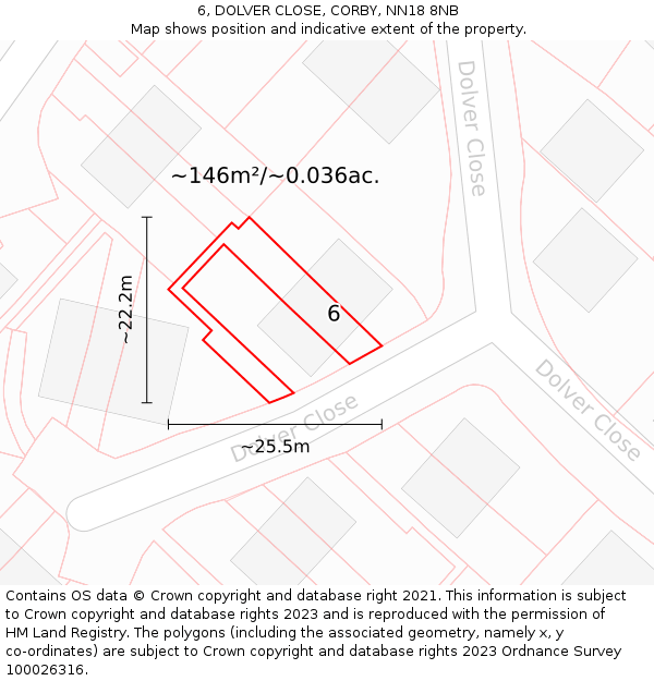 6, DOLVER CLOSE, CORBY, NN18 8NB: Plot and title map