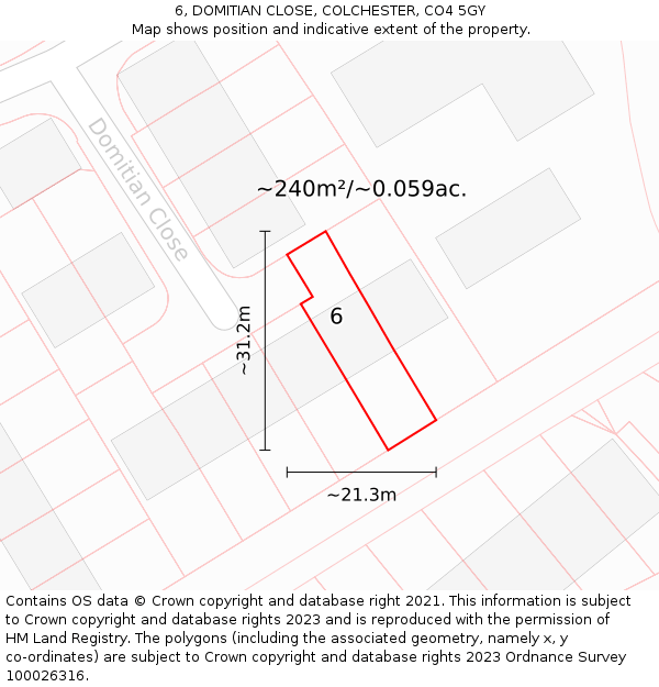 6, DOMITIAN CLOSE, COLCHESTER, CO4 5GY: Plot and title map