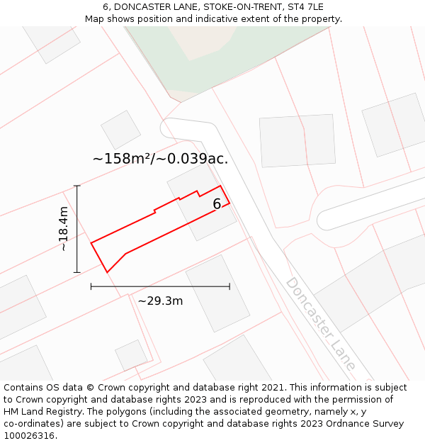 6, DONCASTER LANE, STOKE-ON-TRENT, ST4 7LE: Plot and title map