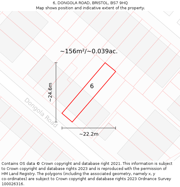 6, DONGOLA ROAD, BRISTOL, BS7 9HQ: Plot and title map