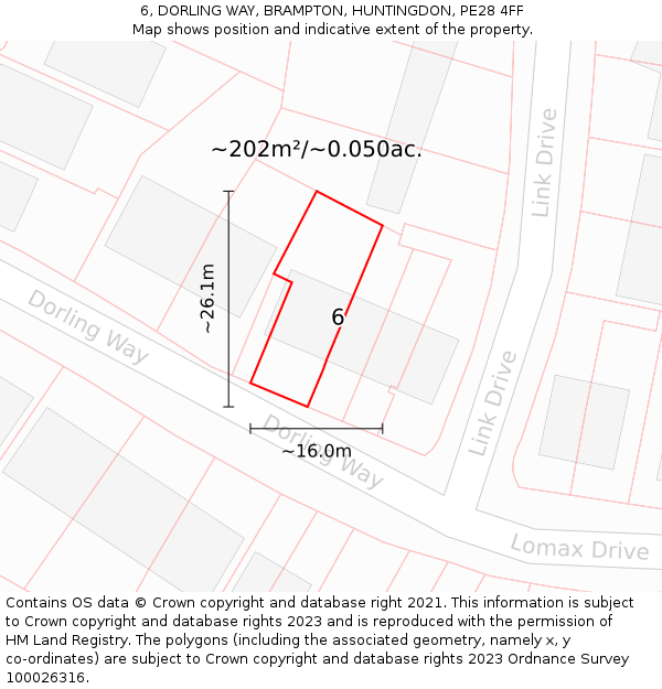 6, DORLING WAY, BRAMPTON, HUNTINGDON, PE28 4FF: Plot and title map
