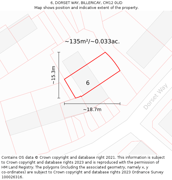 6, DORSET WAY, BILLERICAY, CM12 0UD: Plot and title map