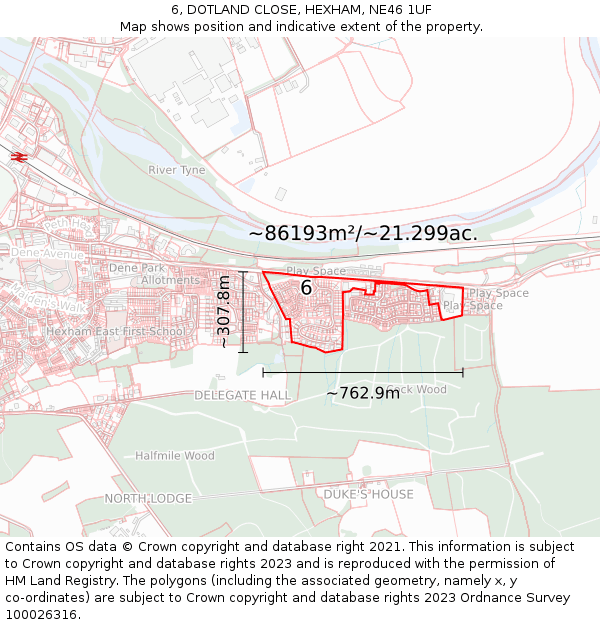 6, DOTLAND CLOSE, HEXHAM, NE46 1UF: Plot and title map