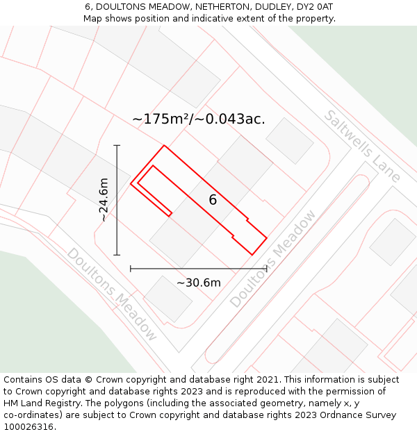 6, DOULTONS MEADOW, NETHERTON, DUDLEY, DY2 0AT: Plot and title map
