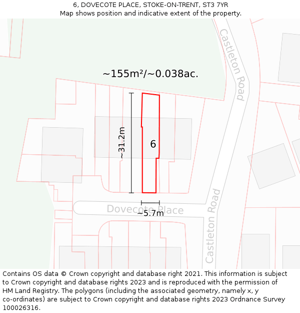 6, DOVECOTE PLACE, STOKE-ON-TRENT, ST3 7YR: Plot and title map