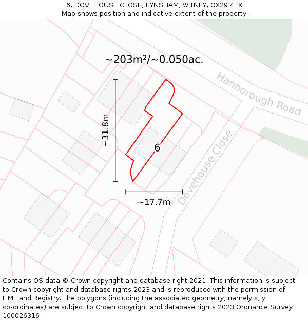 6, DOVEHOUSE CLOSE, EYNSHAM, WITNEY, OX29 4EX: Plot and title map