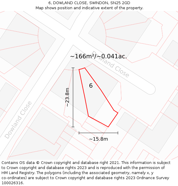 6, DOWLAND CLOSE, SWINDON, SN25 2GD: Plot and title map