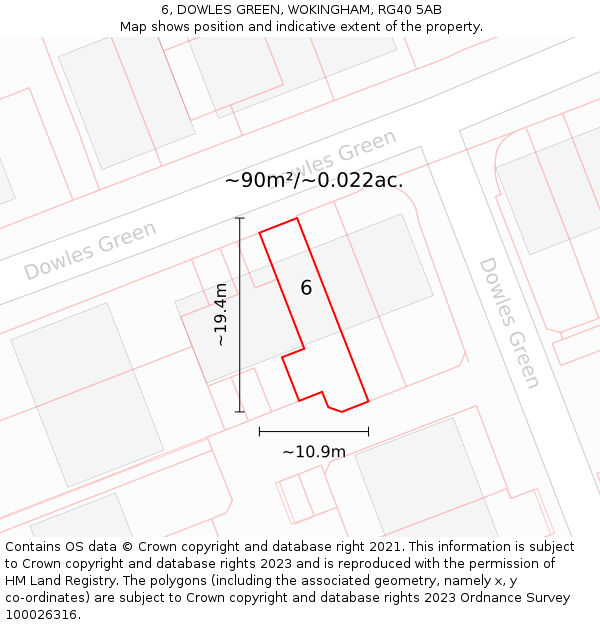 6, DOWLES GREEN, WOKINGHAM, RG40 5AB: Plot and title map