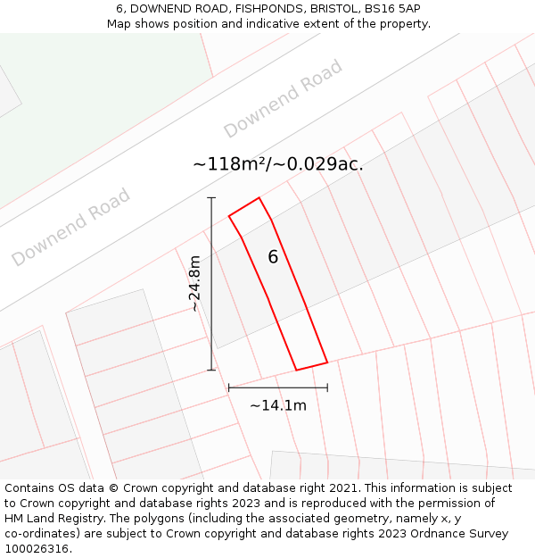 6, DOWNEND ROAD, FISHPONDS, BRISTOL, BS16 5AP: Plot and title map