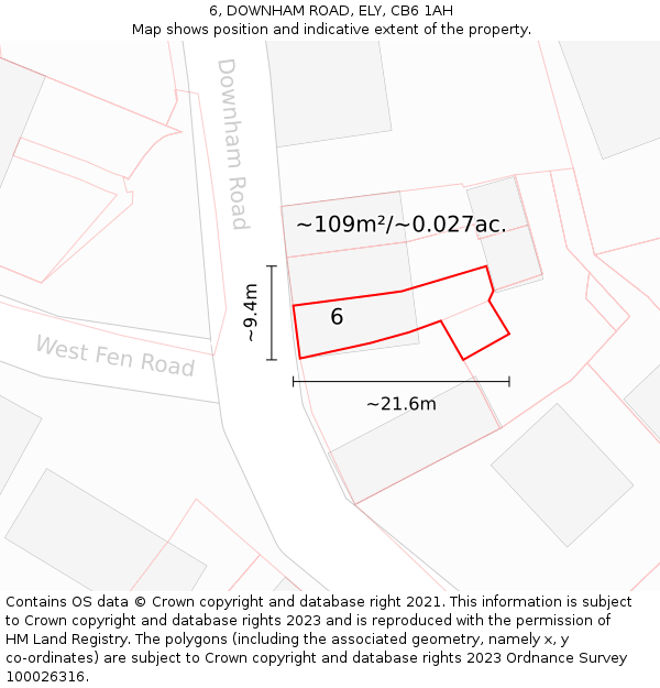 6, DOWNHAM ROAD, ELY, CB6 1AH: Plot and title map