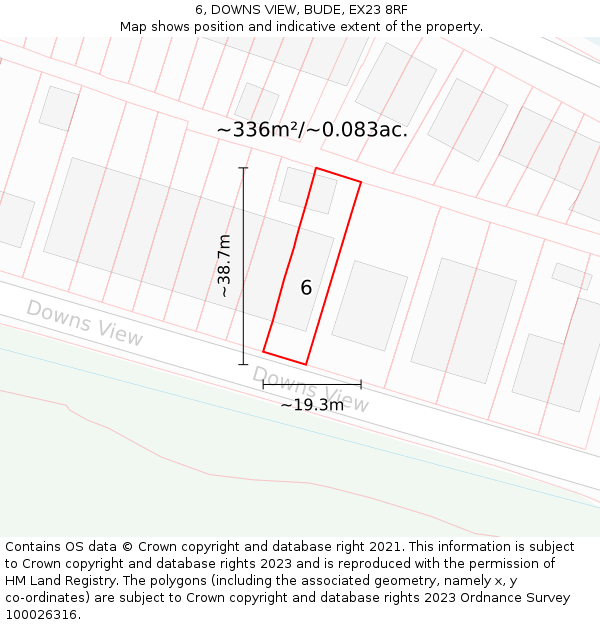 6, DOWNS VIEW, BUDE, EX23 8RF: Plot and title map