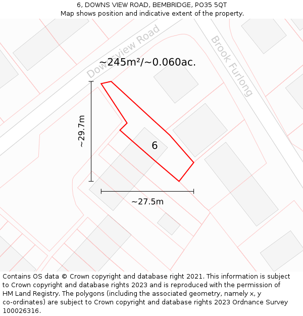 6, DOWNS VIEW ROAD, BEMBRIDGE, PO35 5QT: Plot and title map