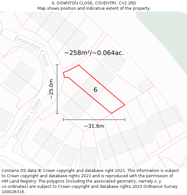 6, DOWNTON CLOSE, COVENTRY, CV2 2RD: Plot and title map