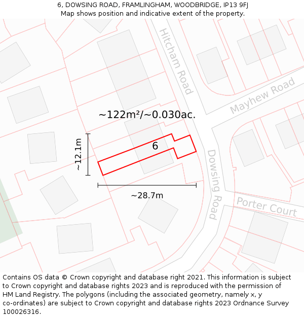 6, DOWSING ROAD, FRAMLINGHAM, WOODBRIDGE, IP13 9FJ: Plot and title map