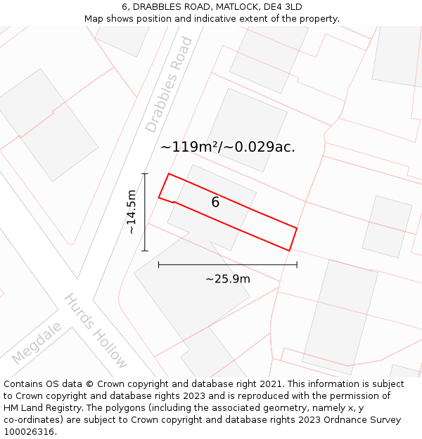 6, DRABBLES ROAD, MATLOCK, DE4 3LD: Plot and title map