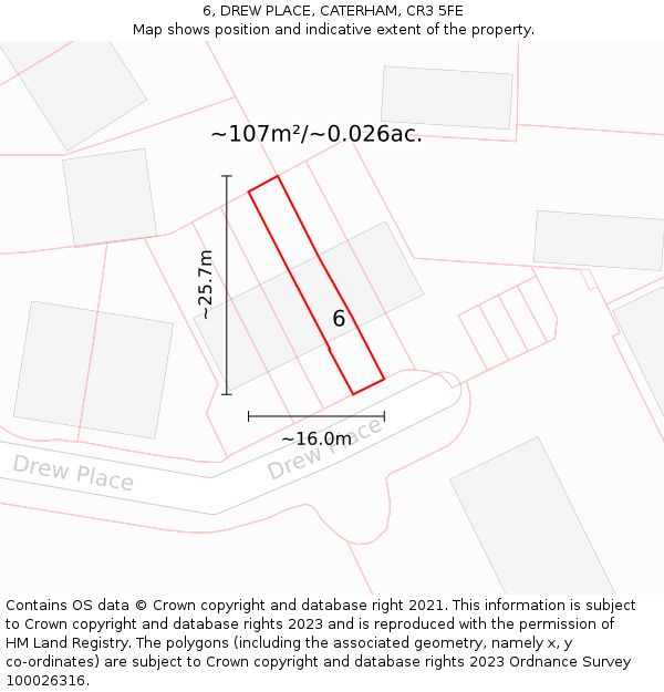 6, DREW PLACE, CATERHAM, CR3 5FE: Plot and title map