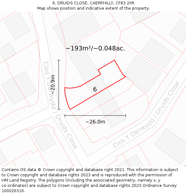6, DRUIDS CLOSE, CAERPHILLY, CF83 2XR: Plot and title map