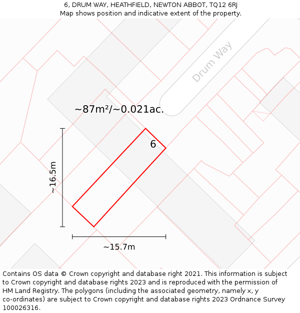 6, DRUM WAY, HEATHFIELD, NEWTON ABBOT, TQ12 6RJ: Plot and title map