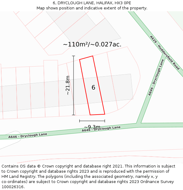 6, DRYCLOUGH LANE, HALIFAX, HX3 0PE: Plot and title map