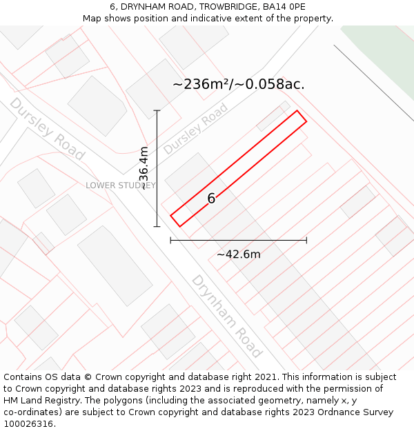 6, DRYNHAM ROAD, TROWBRIDGE, BA14 0PE: Plot and title map