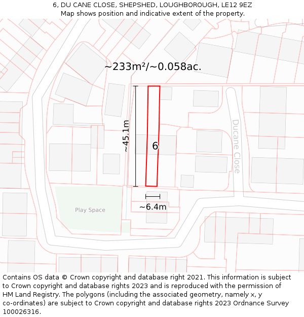 6, DU CANE CLOSE, SHEPSHED, LOUGHBOROUGH, LE12 9EZ: Plot and title map