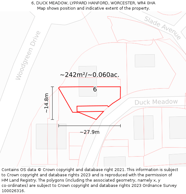 6, DUCK MEADOW, LYPPARD HANFORD, WORCESTER, WR4 0HA: Plot and title map