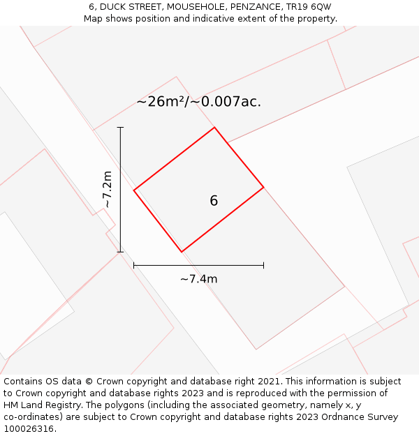 6, DUCK STREET, MOUSEHOLE, PENZANCE, TR19 6QW: Plot and title map