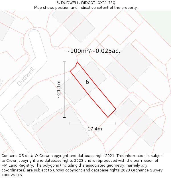 6, DUDWELL, DIDCOT, OX11 7FQ: Plot and title map
