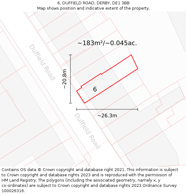 6, DUFFIELD ROAD, DERBY, DE1 3BB: Plot and title map