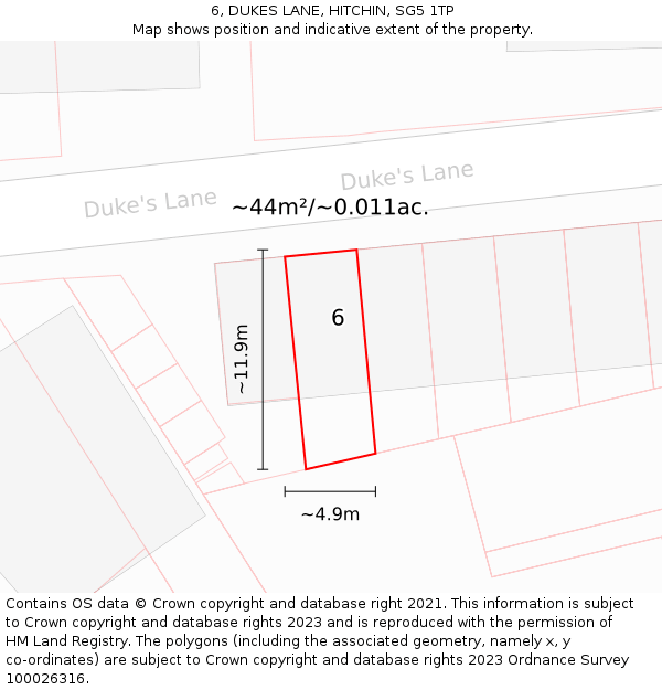 6, DUKES LANE, HITCHIN, SG5 1TP: Plot and title map