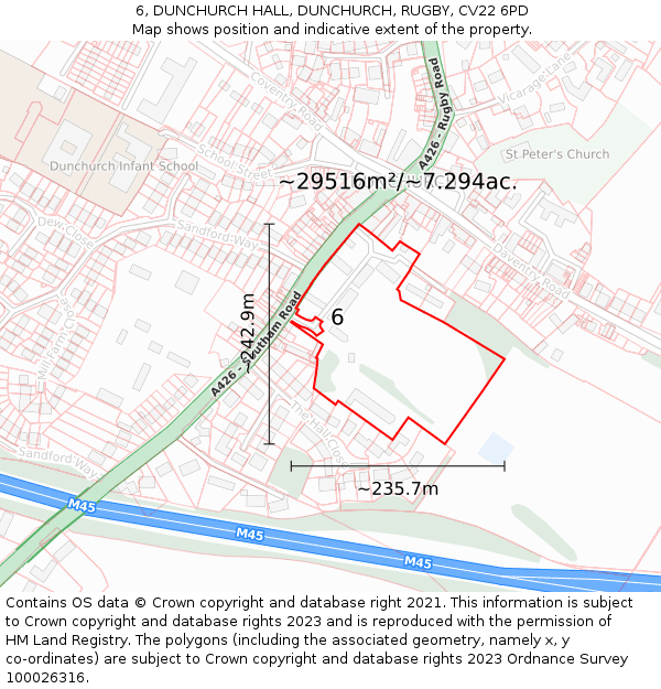 6, DUNCHURCH HALL, DUNCHURCH, RUGBY, CV22 6PD: Plot and title map