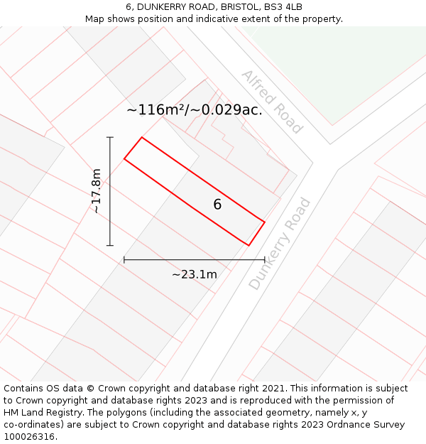 6, DUNKERRY ROAD, BRISTOL, BS3 4LB: Plot and title map