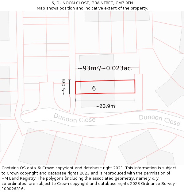 6, DUNOON CLOSE, BRAINTREE, CM7 9FN: Plot and title map