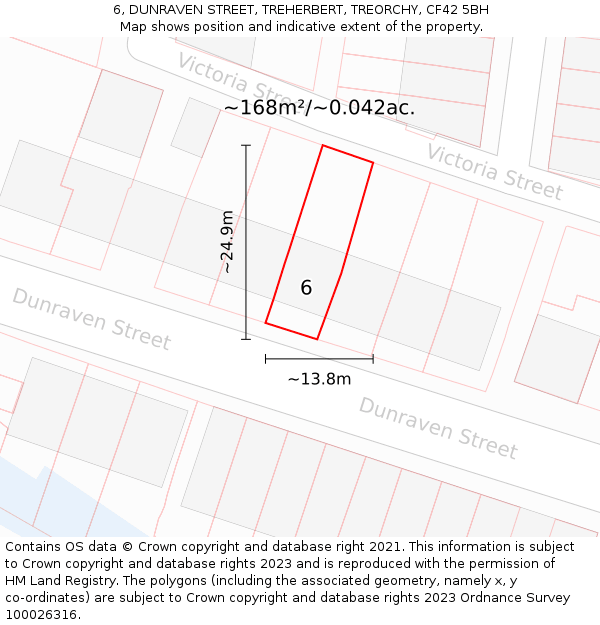 6, DUNRAVEN STREET, TREHERBERT, TREORCHY, CF42 5BH: Plot and title map