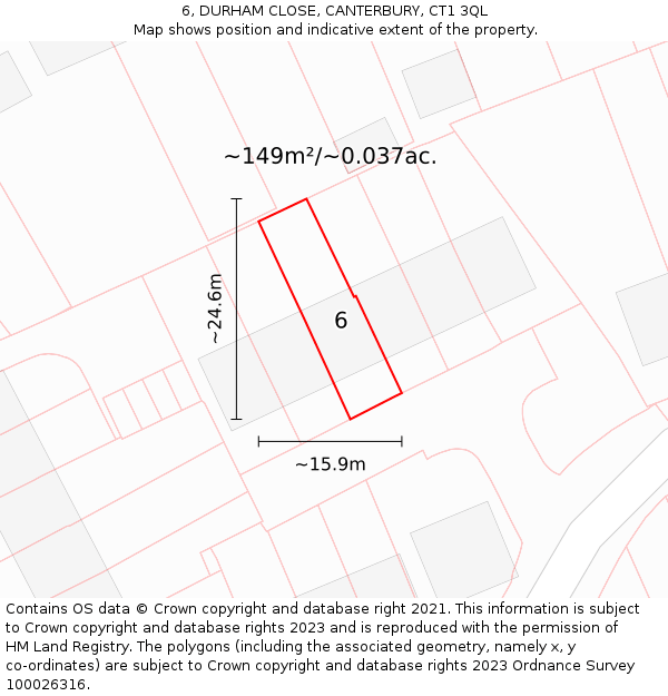 6, DURHAM CLOSE, CANTERBURY, CT1 3QL: Plot and title map