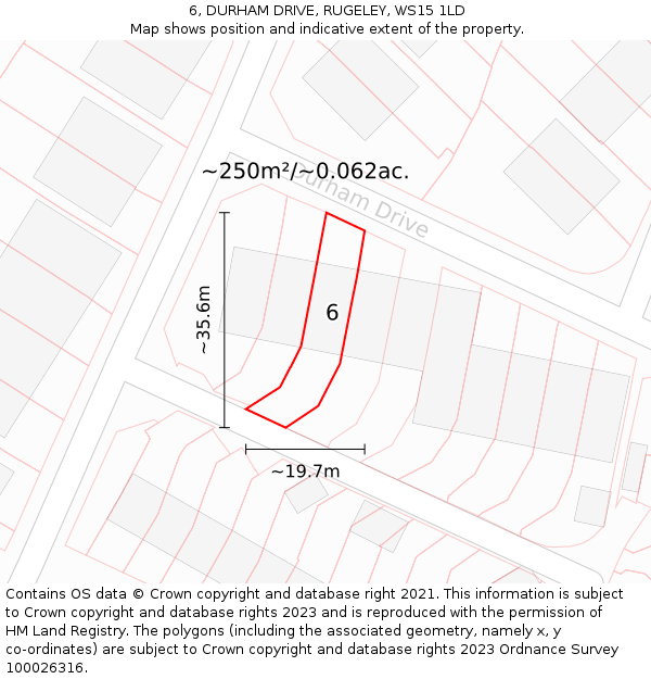 6, DURHAM DRIVE, RUGELEY, WS15 1LD: Plot and title map