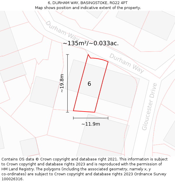 6, DURHAM WAY, BASINGSTOKE, RG22 4PT: Plot and title map