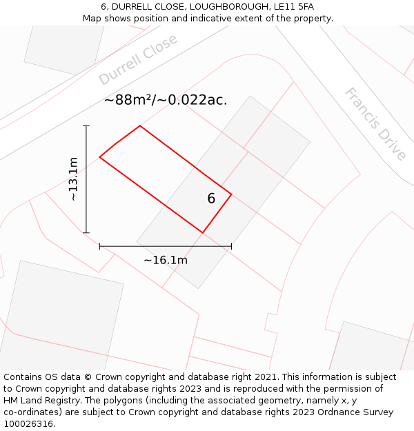 6, DURRELL CLOSE, LOUGHBOROUGH, LE11 5FA: Plot and title map
