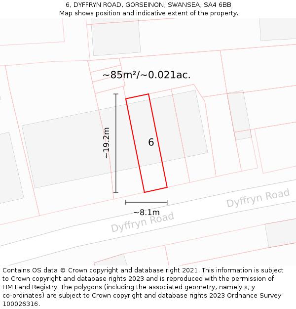 6, DYFFRYN ROAD, GORSEINON, SWANSEA, SA4 6BB: Plot and title map