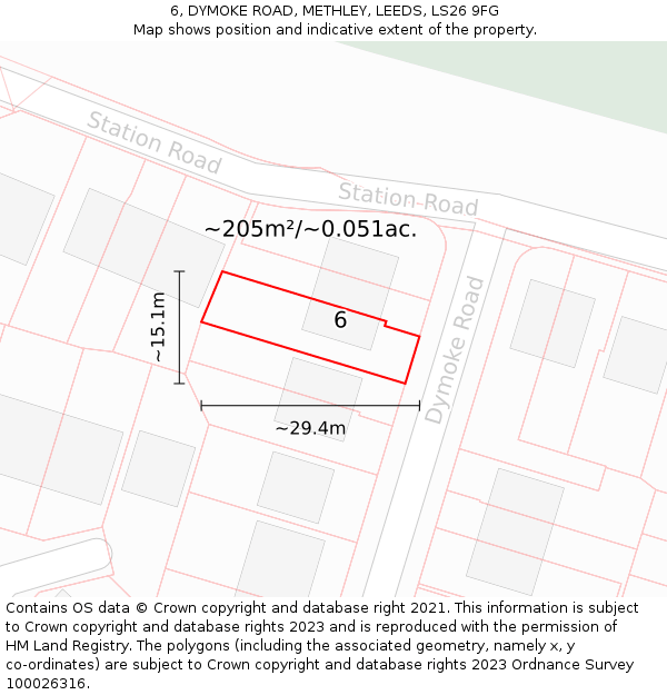 6, DYMOKE ROAD, METHLEY, LEEDS, LS26 9FG: Plot and title map