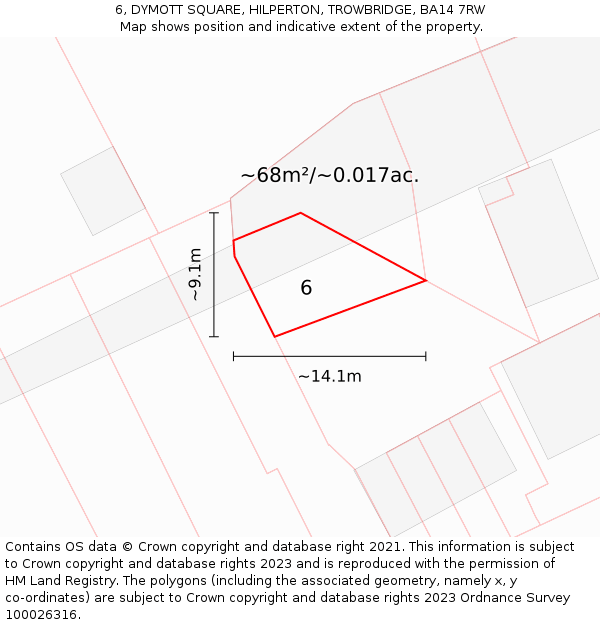 6, DYMOTT SQUARE, HILPERTON, TROWBRIDGE, BA14 7RW: Plot and title map