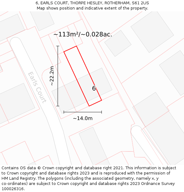 6, EARLS COURT, THORPE HESLEY, ROTHERHAM, S61 2US: Plot and title map