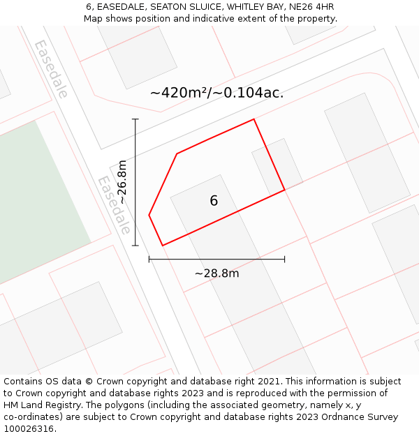 6, EASEDALE, SEATON SLUICE, WHITLEY BAY, NE26 4HR: Plot and title map