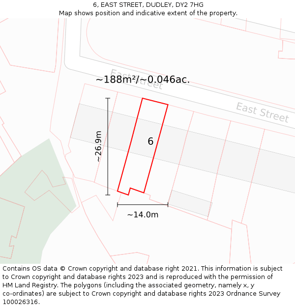6, EAST STREET, DUDLEY, DY2 7HG: Plot and title map