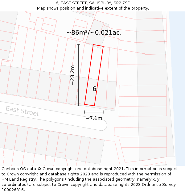 6, EAST STREET, SALISBURY, SP2 7SF: Plot and title map