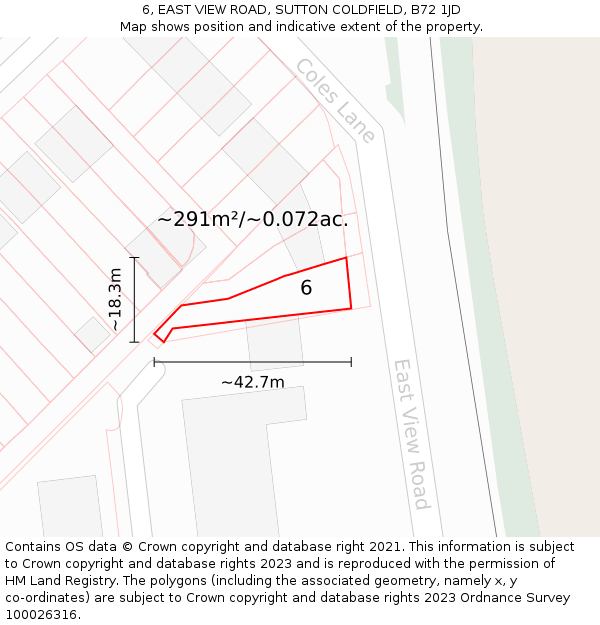 6, EAST VIEW ROAD, SUTTON COLDFIELD, B72 1JD: Plot and title map