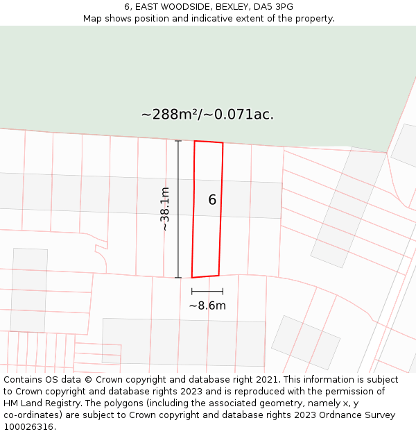 6, EAST WOODSIDE, BEXLEY, DA5 3PG: Plot and title map