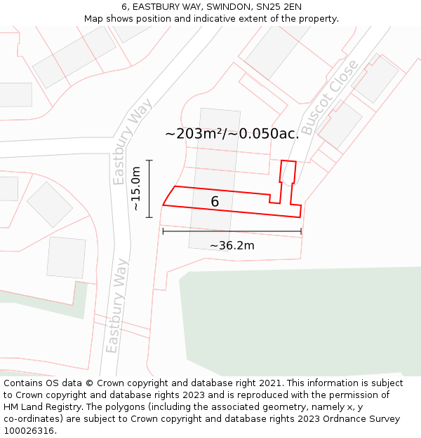 6, EASTBURY WAY, SWINDON, SN25 2EN: Plot and title map