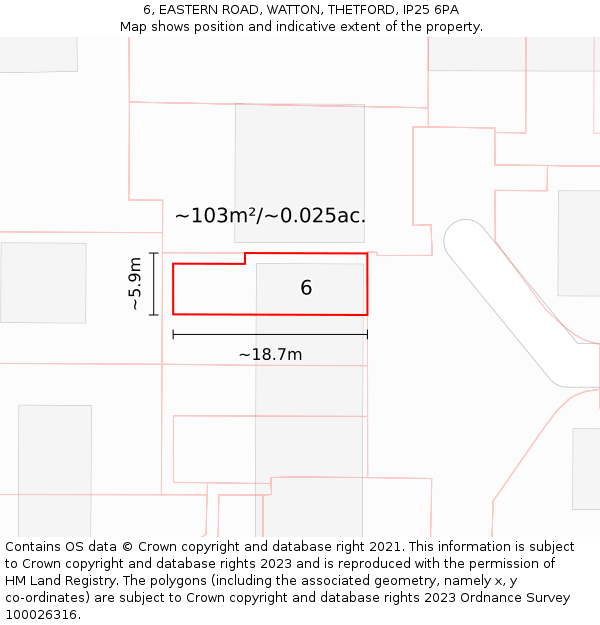6, EASTERN ROAD, WATTON, THETFORD, IP25 6PA: Plot and title map