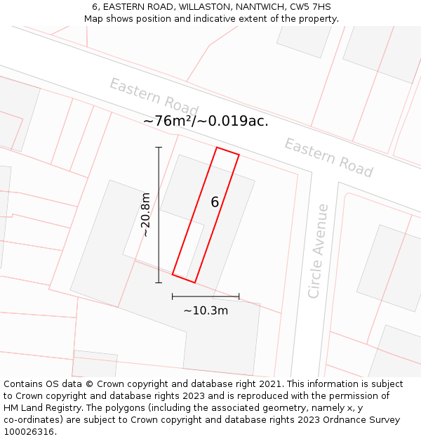 6, EASTERN ROAD, WILLASTON, NANTWICH, CW5 7HS: Plot and title map